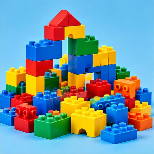 Fotografía de bloques de construcción de colores sobre fondo azul